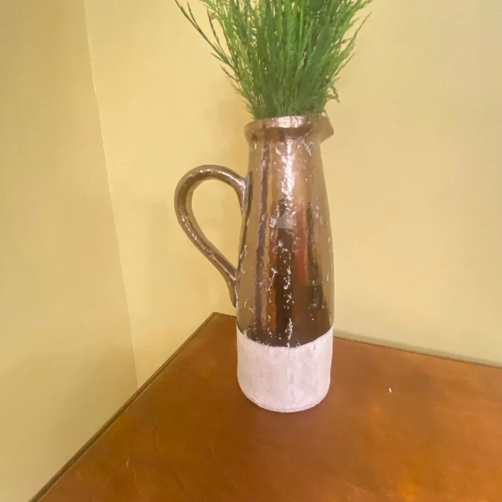 Ceramic Pitcher Vase Brown And White Two Tone Farmhouse Decor Rustic Jug‎